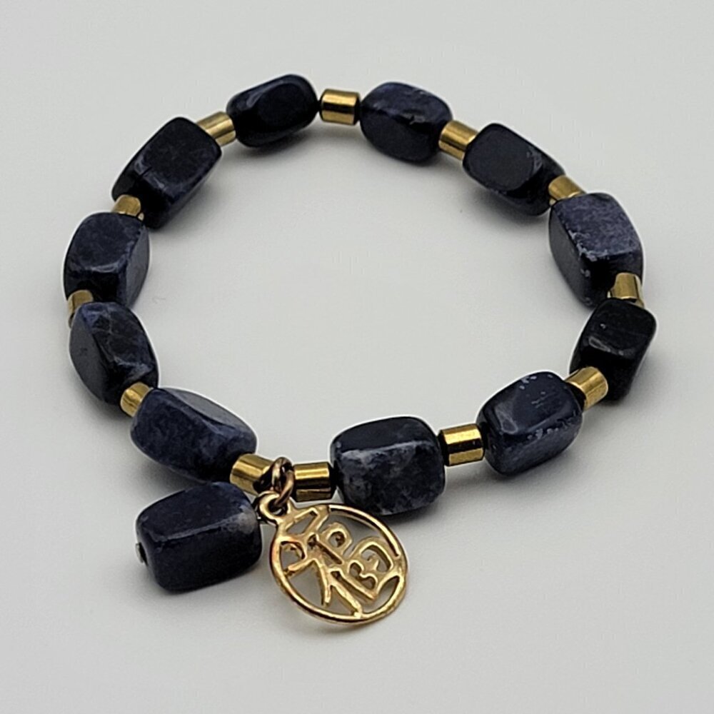 Blue Agate Stretch Bracelet Gold-Tone 7 In Sizable
